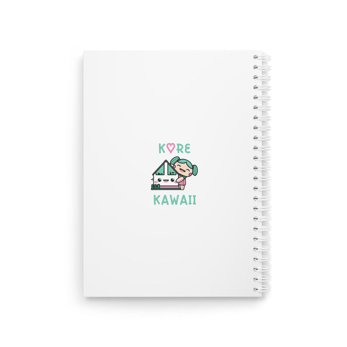 Square spiral notebook cover with “KORE KAWAII” logo and silver coil binding