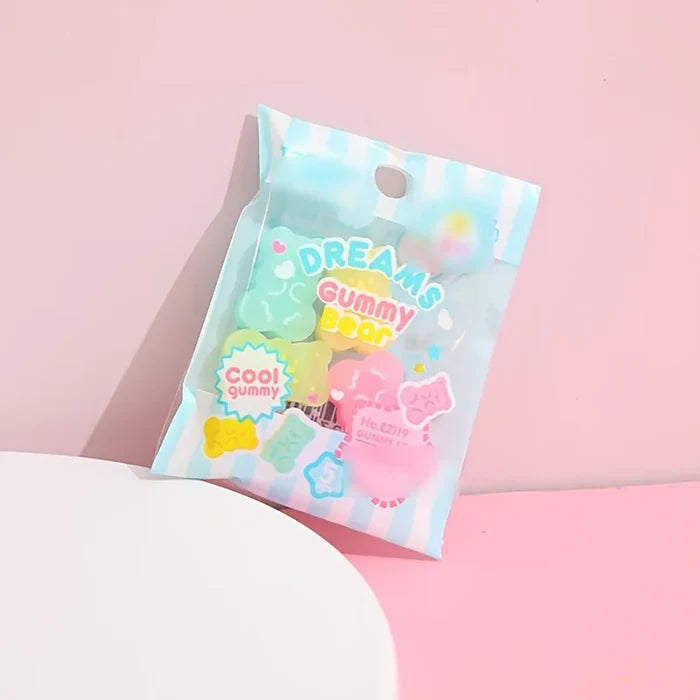 Kawaii Gummy Bear Erasers – Cute 5-Piece Bear-Shaped Rubber Eraser Set