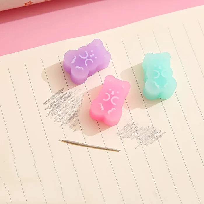 Kawaii Gummy Bear Erasers – Cute 5-Piece Bear-Shaped Rubber Eraser Set