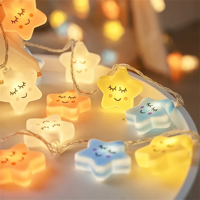 Kawaii Happy Stars LED String Lights – Pastel Star Room Decor | 3m | 20 Bulbs