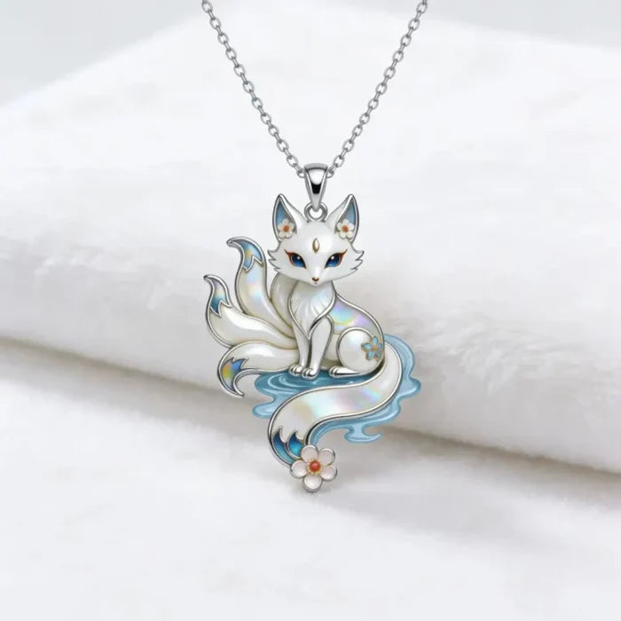 Kawaii Kitsune Fox Necklace – Intricate Silver Fox Pendant | Japanese Folklore Jewellery