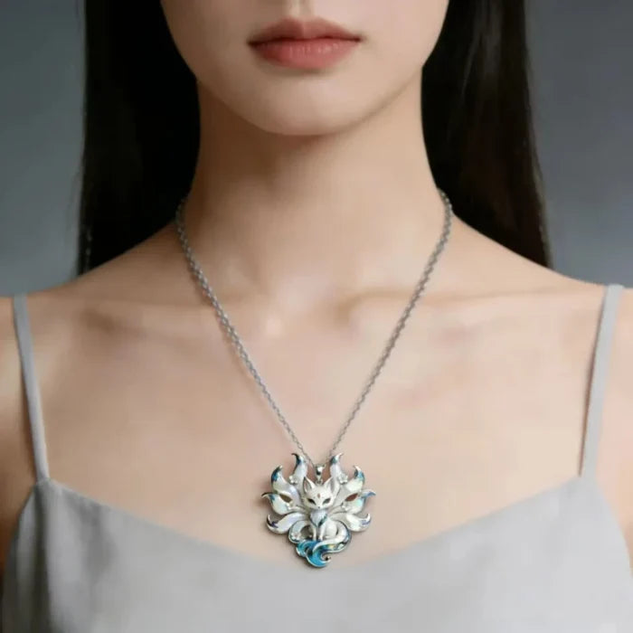 Kawaii Kitsune Fox Necklace – Intricate Silver Fox Pendant | Japanese Folklore Jewellery