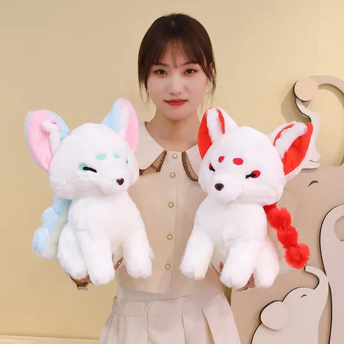 Kawaii Kitsune Fox Plushie – Mystical Japanese Fox Stuffed Animal | Red & Blue | 38cm