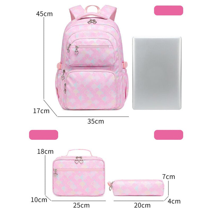 Kawaii Mermaid Backpack Set – 3-Piece Set with Backpack, Pencil Case & Lunch Bag | Mermaid Scale Design | Pink, Purple, Blue & Black