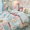 Kawaii Pastel Blue & Pink Bedding Set – Soft Microfiber Flat Sheet Set | Twin, Full & Queen | Anime-Core Bedroom Decor
