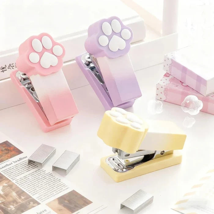 Kawaii Pastel Cat Paw Stapler – Cute Mini Stapler with Staples | Pink, Yellow & Purple