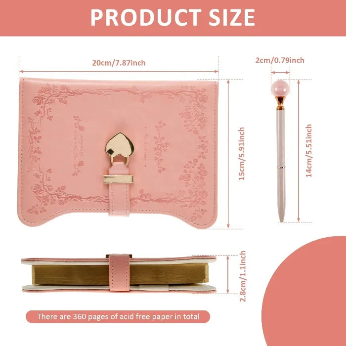 Kawaii Pastel Diary with Heart Lock – 360 Page PU Leather Locked Journal | B6 | Pink & Lilac | Cute Diary Gift