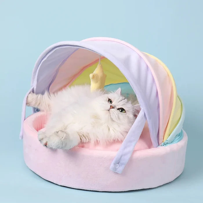 Kawaii Pastel Rainbow Cat Bed – Cute Cosy Cat Tent | 45x45x32cm