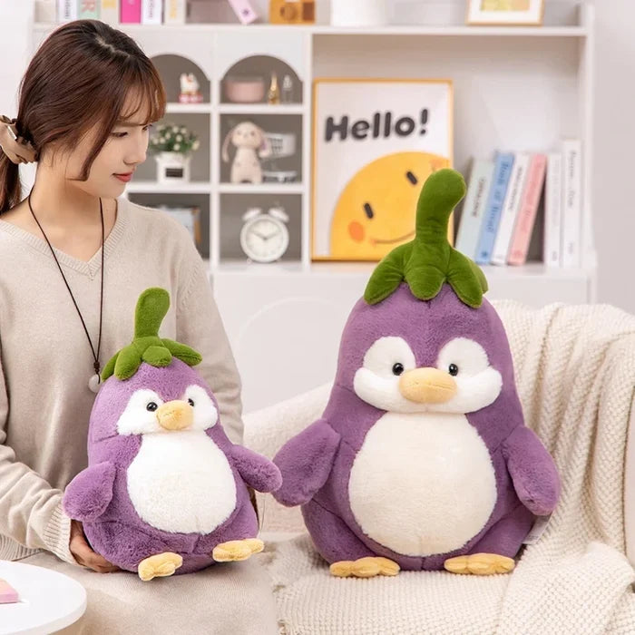 Kawaii Penguin Eggplant Plushie | Funny Vegetable Animal Toy