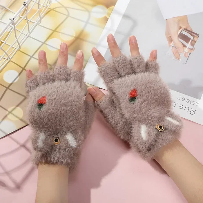 Kawaii Plush Bunny Mittens – Cute Warm Winter Gloves | 6 Colours | One Size