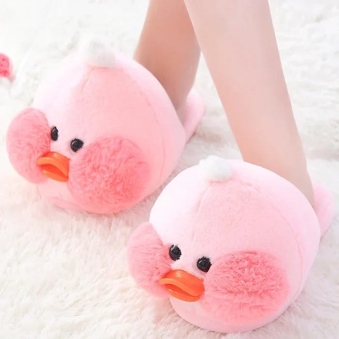 Kawaii Plush Ducky Slippers – Cute Fluffy Duck Footwear | Yellow & Pink | Sizes 36–41
