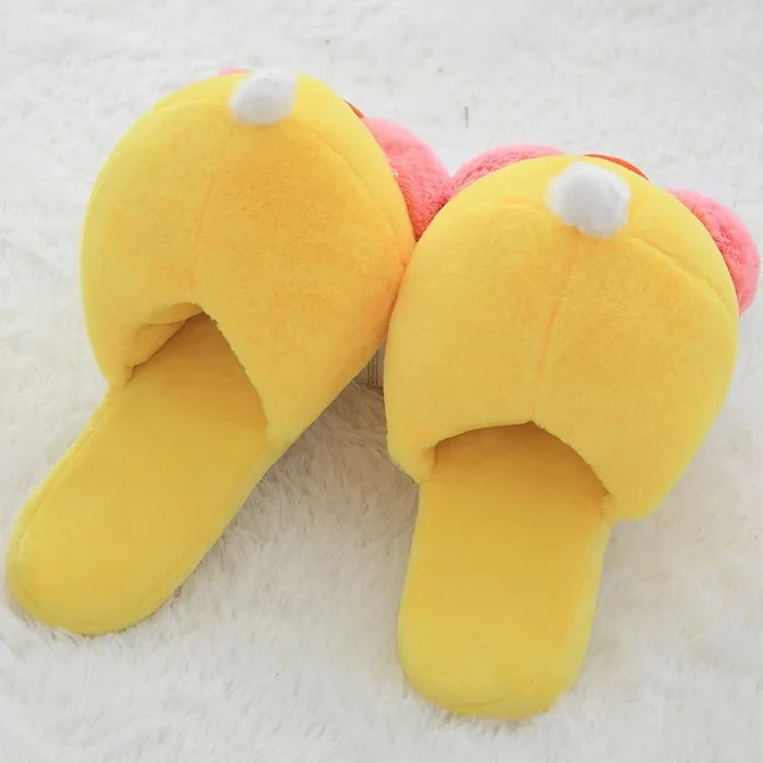 Kawaii Plush Ducky Slippers – Cute Fluffy Duck Footwear | Yellow & Pink | Sizes 36–41