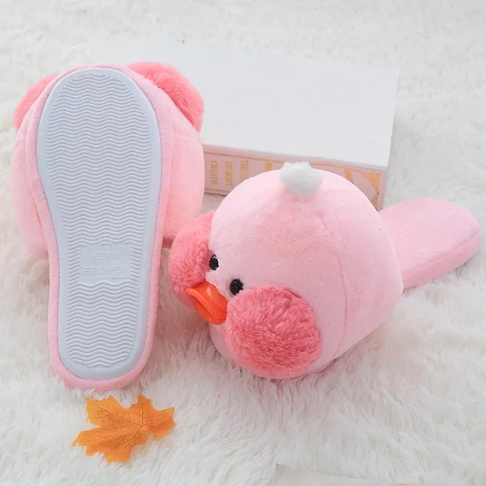 Kawaii Plush Ducky Slippers – Cute Fluffy Duck Footwear | Yellow & Pink | Sizes 36–41