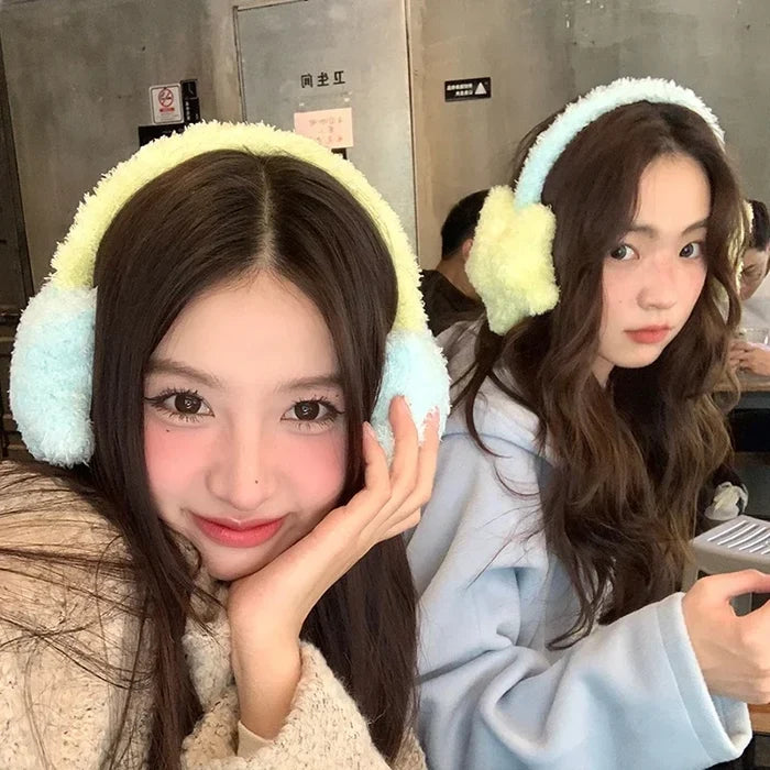 Kawaii Plush Star Earmuffs – Cute Fluffy Star Ear Warmers | Yellow & Blue | Kawaii Winter Accessories