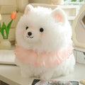 Kawaii Pretty Pomeranian Plushie – Fluffy White Dog with Pink Ruffle Collar | 31cm, 37cm & 52cm