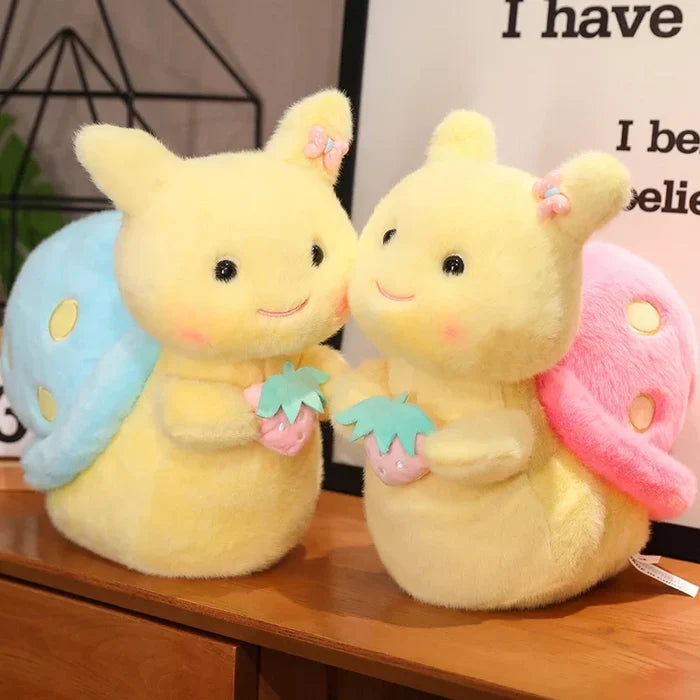 Kawaii Strawberry Snail Plushie – Cute Berry Garden Stuffed Animal | Pink & Blue | 22cm & 35cm