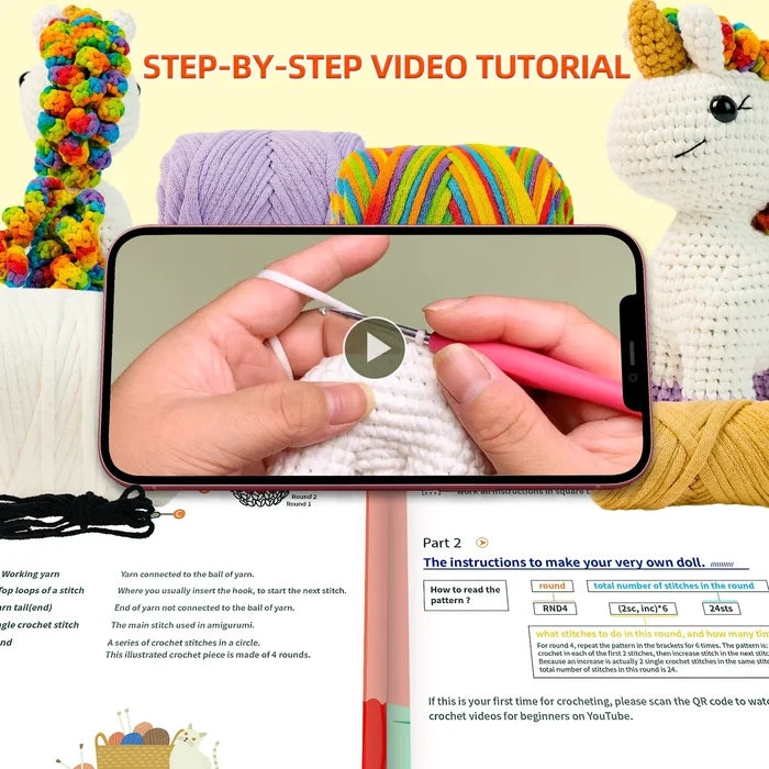 Kawaii Unicorn Crochet Kit for Beginners – Complete Amigurumi Starter Set | Everything Included | Cute Craft Gift