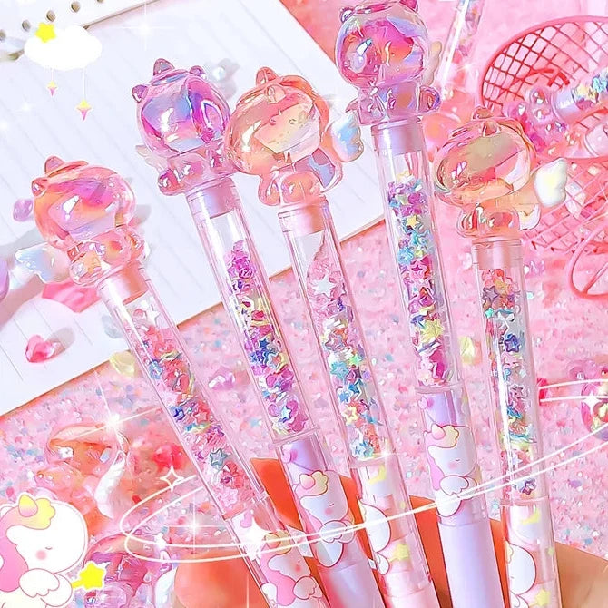 Kawaii Unicorn Friend Gel Pen – 0.5mm Black Gel Ink Pen with Unicorn Topper | Pink & Purple | Kawaii Stationery Gift