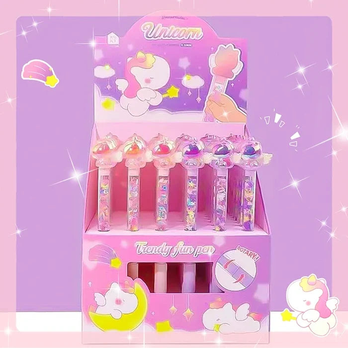 Kawaii Unicorn Friend Gel Pen – 0.5mm Black Gel Ink Pen with Unicorn Topper | Pink & Purple | Kawaii Stationery Gift