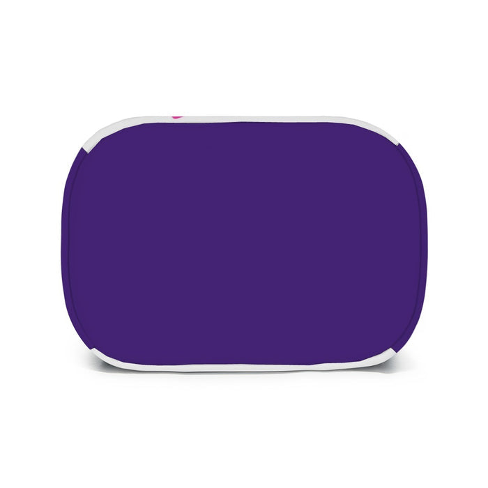 Kids lunch tote bag with solid purple body and white border trim.