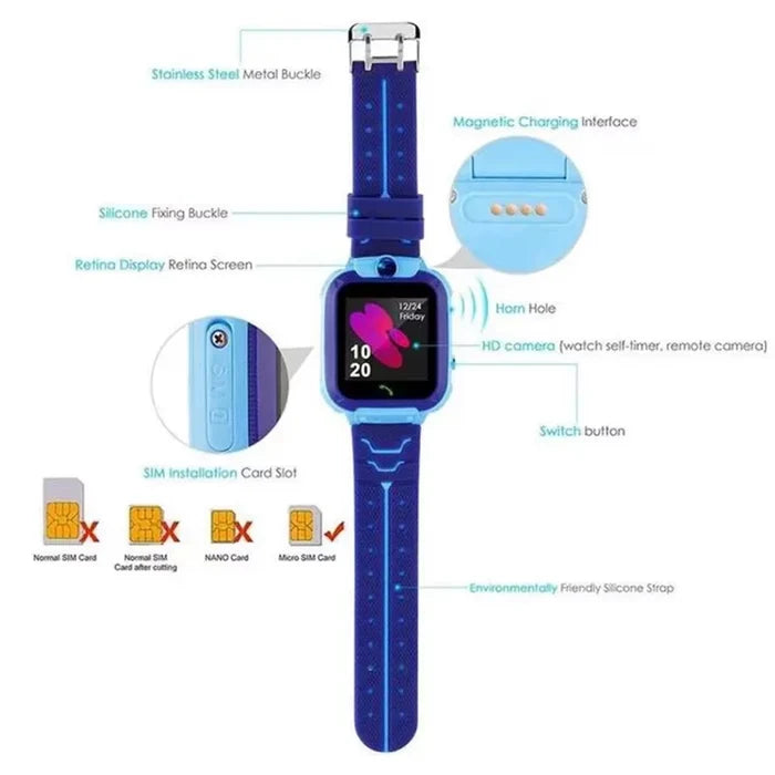 Kids Smart Watch GPS SOS Call Camera Waterproof Tracker