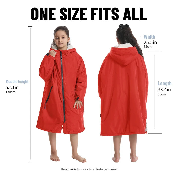 Kids Waterproof Changing Robe – Warm, Soft & Fluffy Hoodie