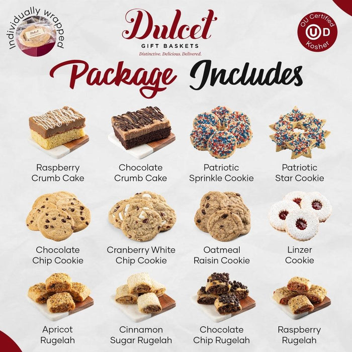 Variety cookie box: crumb cake, sprinkle cookie, star cookie, rugelah