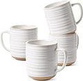LE TAUCI arctic white ceramic mug set, ribbed texture, 4 handled mugs