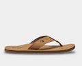 Reef Leather Smoothy Flip Flops in brown with soft leather straps and cushioned footbed, side view.