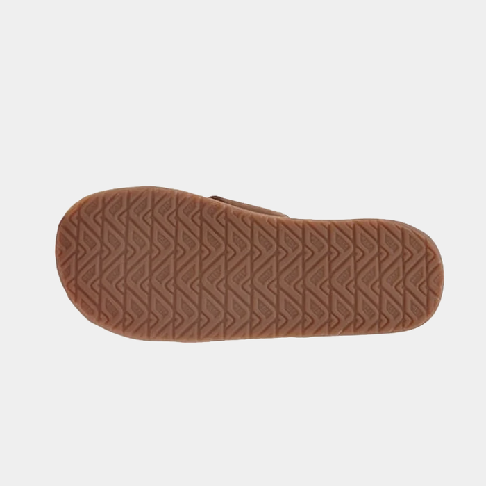 Reef Leather Smoothy Flip Flops outsole showing textured rubber tread pattern in brown, bottom view.