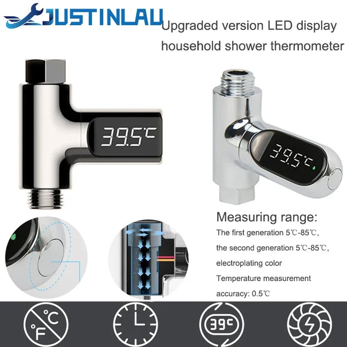 LED Water Shower Thermometer – Safe, Battery-Free Display
