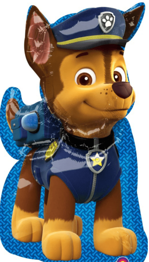 Chase character foil balloon with blue police outfit, hat, and paw print badge