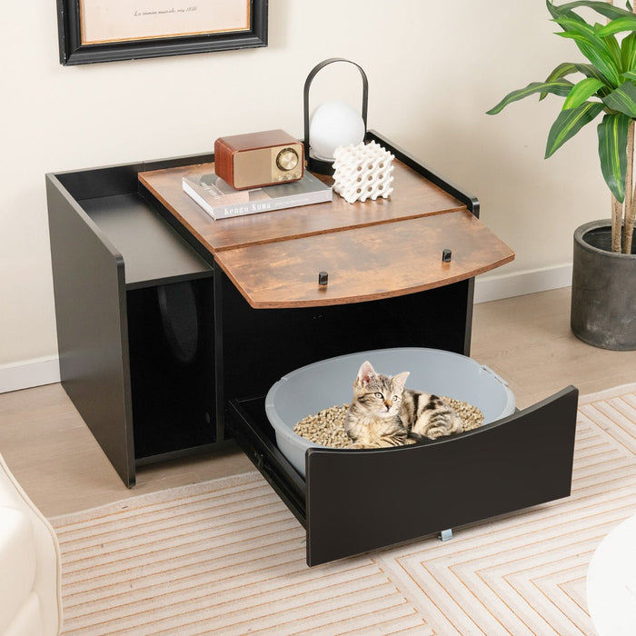 Litter box cabinet with pull-out drawer