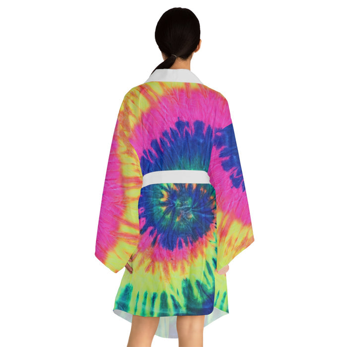 Long Sleeve Tie Dye Kimono Robe - Colorful Boho Loungewear and Layering Cover Up