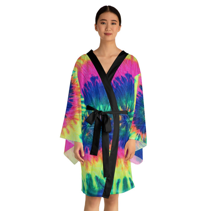 Long Sleeve Tie Dye Kimono Robe - Colorful Boho Loungewear and Layering Cover Up