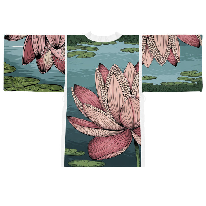 Lotus Blossom Kimono Robe - Long Sleeve Lotus Flower Wrap for Lounging, Spa Days, Meditation, and Resort Wear XS to 2XL