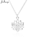 Silver lotus flower pendant necklace with centered lotus detail on a chain