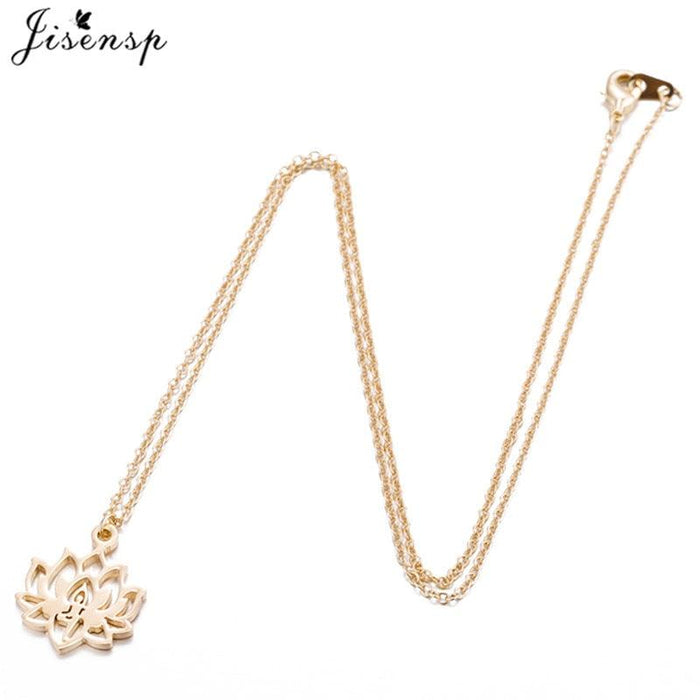 Gold-tone lotus flower pendant necklace with a cutout petal pendant