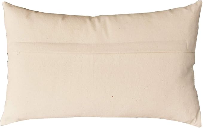 Plain off-white lumbar pillow cover with smooth fabric and no visible embroidery