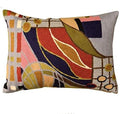 Decorative lumbar pillow cover with multicolor abstract biomorphic design and border