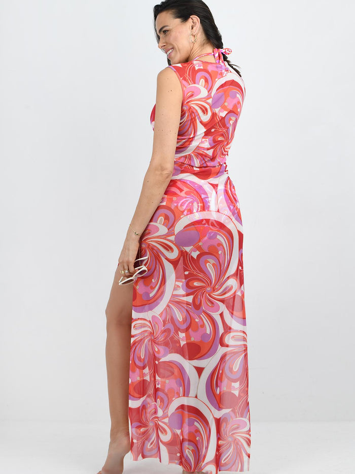 Model wearing the malaga  dress in Dolce Vita print by NAIA Beach