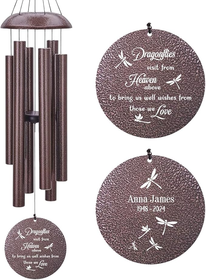 Customized dragonfly wind chimes with bronze tubes and round Heaven medallions