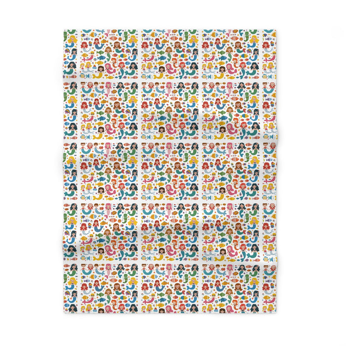 Mermaid Baby Blanket Soft Fleece – Colourful Little Mermaids & Tropical Fish All-Over Pattern | 30” × 40” | Baby Shower Newborn Nursery Gift