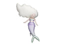 Mermaid balloon character with white hair and lavender tail, standing with arms down