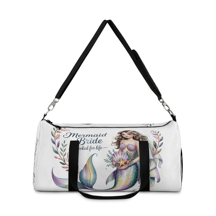 Mermaid Bride Duffel Bag – ‘Hooked for Life’ Watercolour Mermaid Bride Design | Small or Large | Bachelorette Bridal Shower Beach Wedding Honeymoon Gift