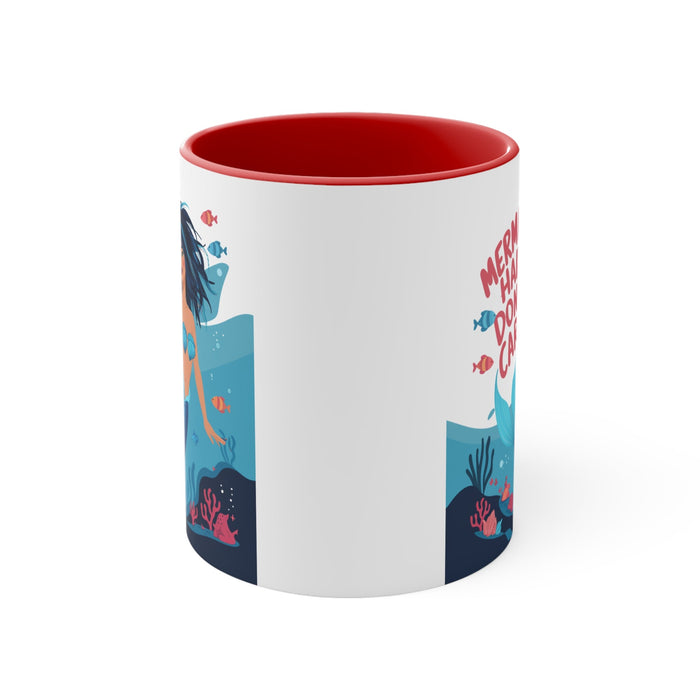 Mermaid Hair Don't Care Accent Mug – Wild Teal Mermaid Underwater Scene | 11oz White Ceramic Blue Green Pink or Red | Ocean Attitude Coffee Gift