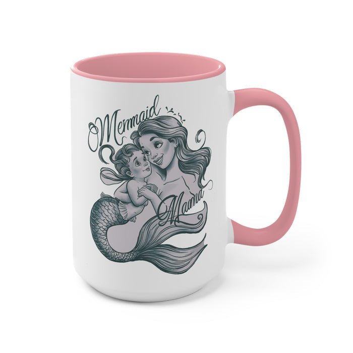 Mermaid Mama Accent Mug – Mother & Baby Mermaid Illustration | Pink Accent | 11oz & 15oz | Mermaid Mom Gift