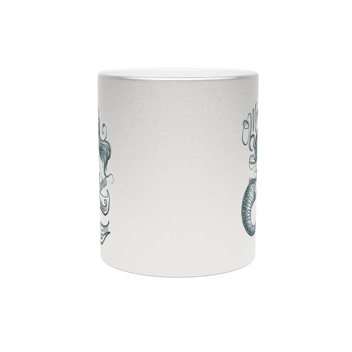 Mermaid Mama Metallic Mug – Fine Line Mermaid Mama & Baby Illustration | 11oz | Gold or Silver Metallic Finish | Mother’s Day Gift for Mermaid Mom