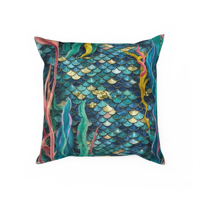 Mermaid Scale Cushion - Iridescent Fantasy Mermaid Scales Cotton Drill Throw Pillow for Ocean Coastal Home Decor, 3 Sizes