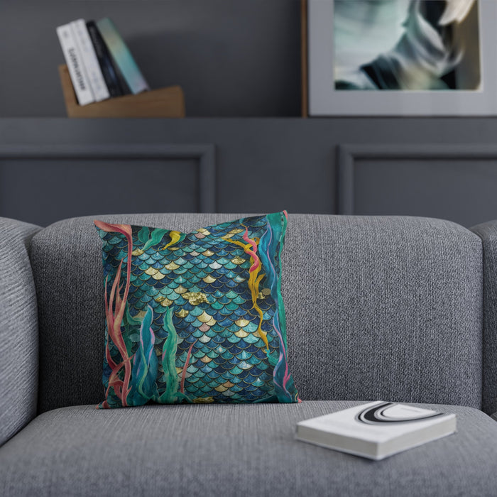 Mermaid Scale Cushion - Iridescent Fantasy Mermaid Scales Cotton Drill Throw Pillow for Ocean Coastal Home Decor, 3 Sizes